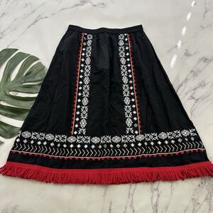 Pure Nordic Womens Hibiscus Skirt Size M New Black Embroidered Fringe A-Line